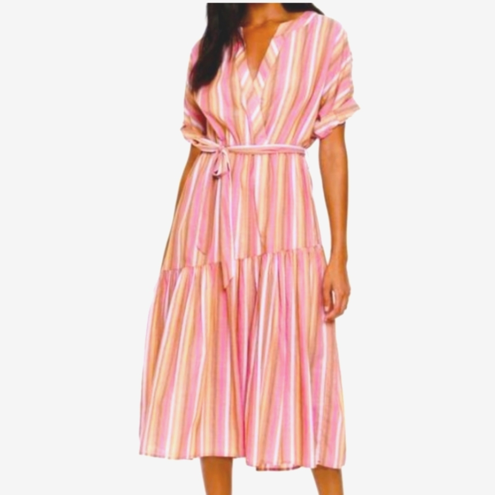 Xirena Pink Striped Cotton Maxi Dress with Pockets, Size S